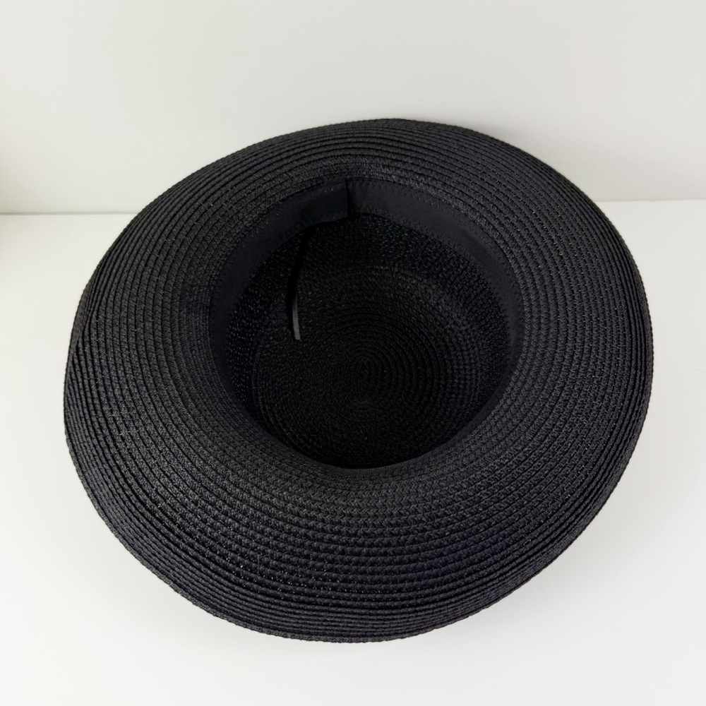 Wide Brim Straw Sun Hat Black Solid Beach - Picture 4 of 6